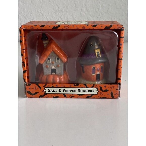 Johanna Parker Halloween Salt & Pepper Shakers Spooky Haunted Houses NEW - Picture 1 of 9
